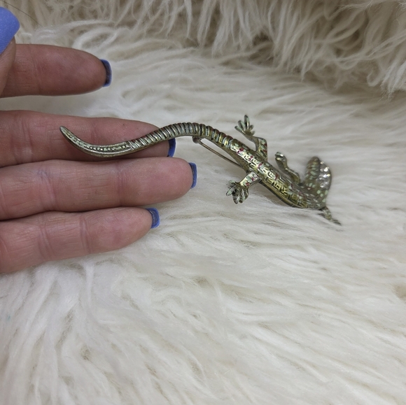 Vintage 1940s Coro Lizard Rhinestone Enamel Brooch Pin - Picture 8 of 11